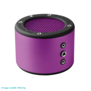 A purple minirig speaker
